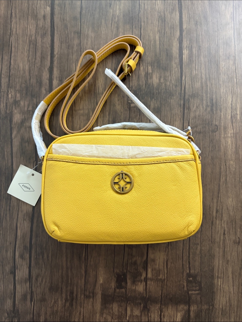 Fossil Bright Yellow Pebbled Leather Crossbody